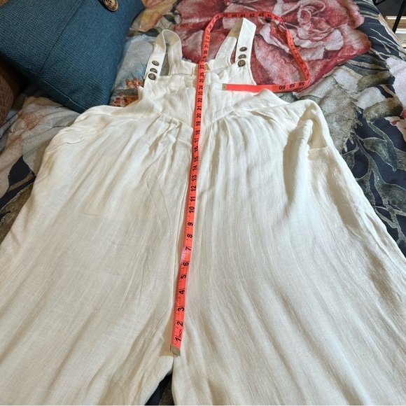 Bibi creamy off white textured wide leg jumpsuit overalls adjustable straps boho - Picture 10 of 16